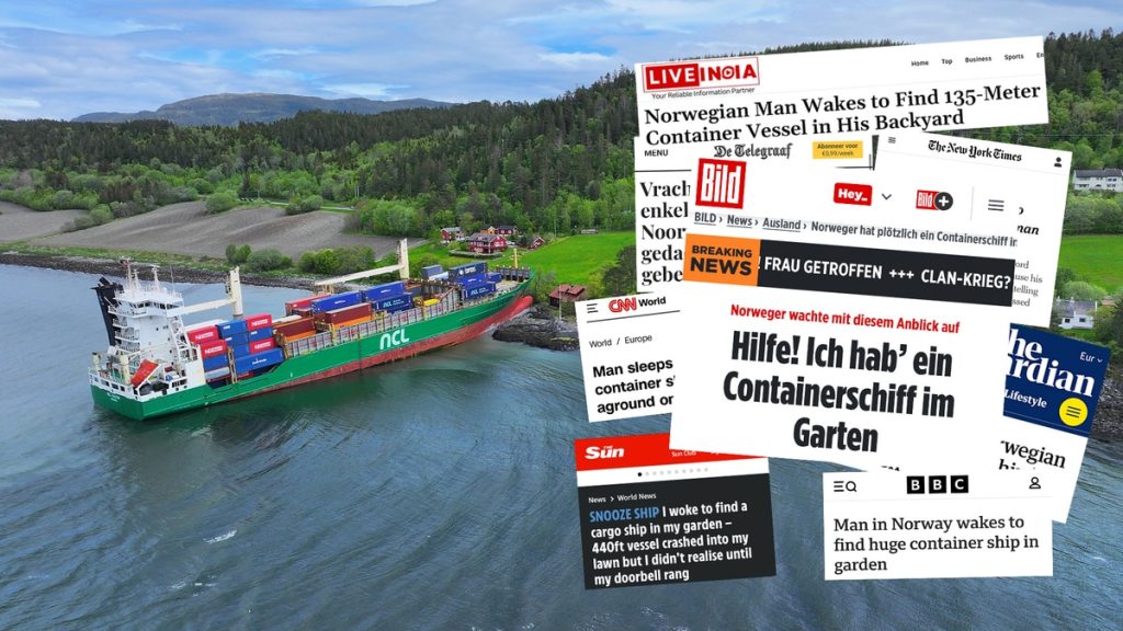 Cargo Ship Runs Aground in Norwegian Man’s Garden, Attracts Global&nbsp;Attention